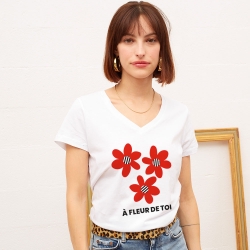 T-shirt Blanc Col V Fiorellini Faubourg 54 FEMME
