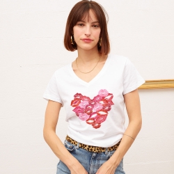 T-shirt Blanc Col V Xoxo Faubourg 54 FEMME