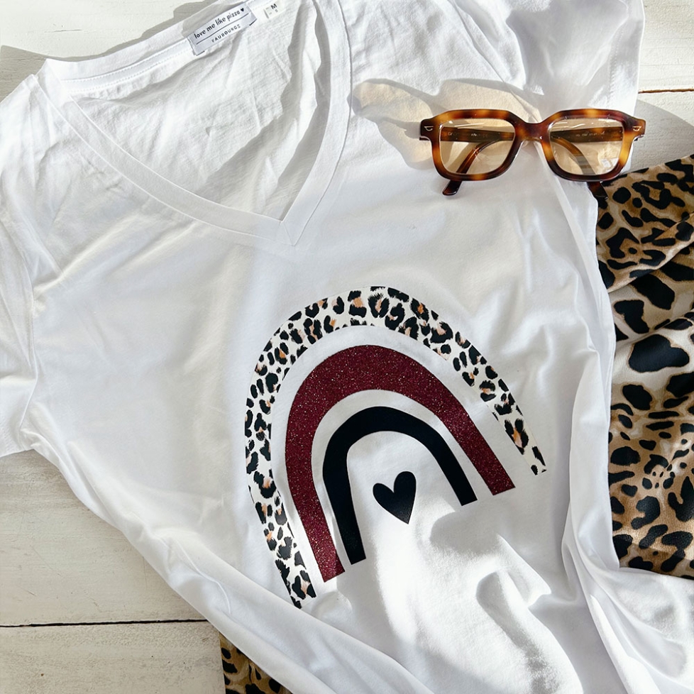 T-shirt Blanc Col V Arcobaleno Faubourg 54 Femme
