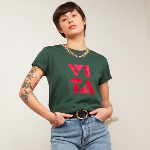 T-shirt Vert Bouteille Vitamina collection L'ALFABETO DELL'AMORE