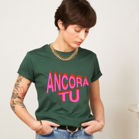 T-shirt Vert Bouteille Ancora Tu collection L'ALFABETO DELL'AMORE