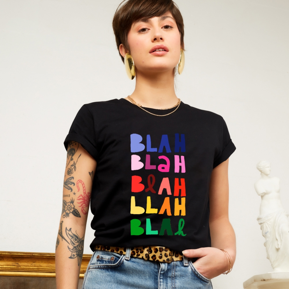 T-Shirt noir Blah Blah Coupe Droite