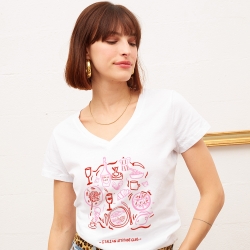 T-shirt Blanc Col V Italian Social Club Faubourg 54 FEMME