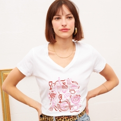 T-shirt Blanc Col V Italian Social Club Faubourg 54 FEMME