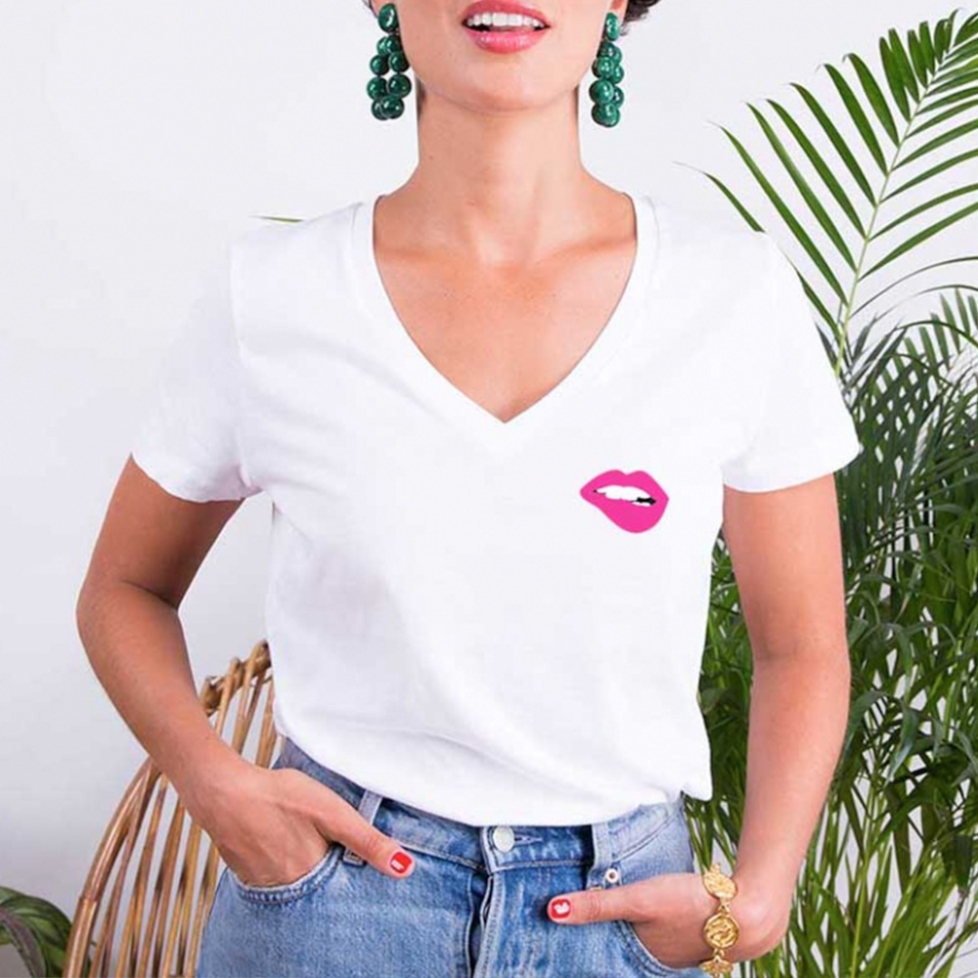 White v neck T-shirt Pink Martina