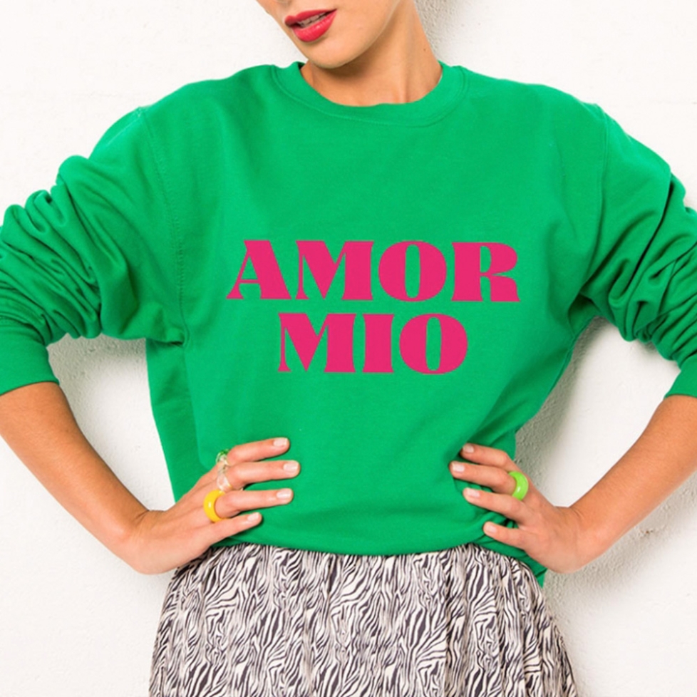 Green Sweatshirt Amor Mio