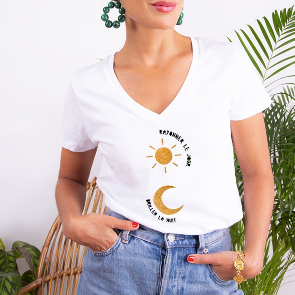 T-shirt Blanc Col V Sole Luna FEMME Faubourg54