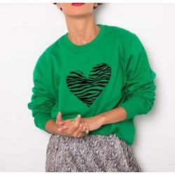 Green Sweatshirt Zebra Heart