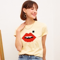 T-Shirt Jaune Bouche Cindy Pixel