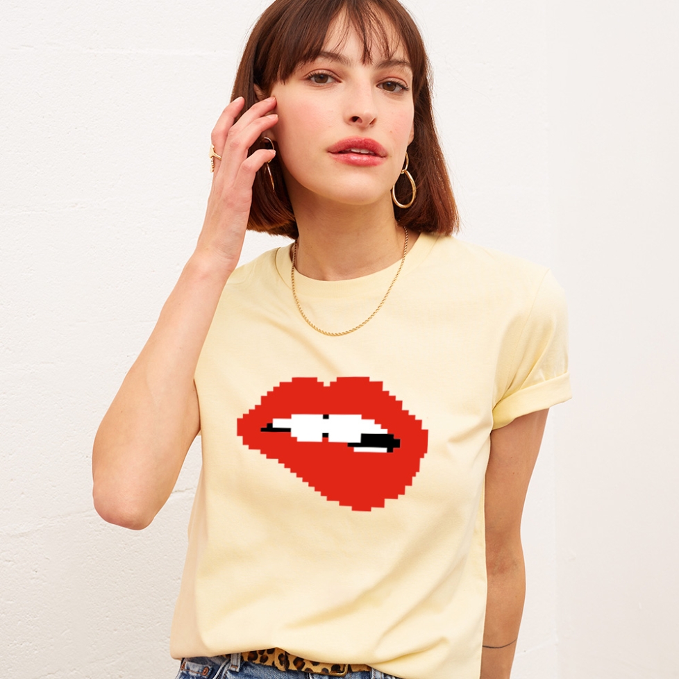 T-Shirt Jaune Bouche Martina Pixel