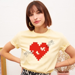 Yellow T-shirt Coeur Cupidon Pixel