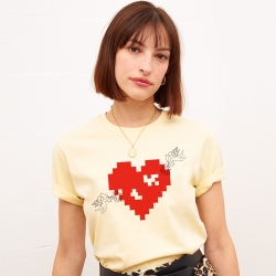 Yellow T-shirt Coeur Cupidon Pixel