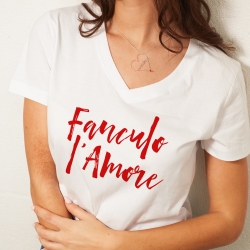 T-shirt Blanc Col V Fanculo L'amore T-shirt Blanc Col V Fanculo L'amore