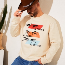 Sweat Le Trio Faubourg 54 homme Spaghetti Western crème regard