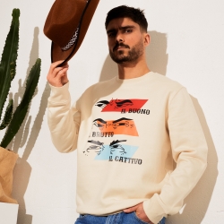 Sweat Le Trio Faubourg 54 homme Spaghetti Western crème regard