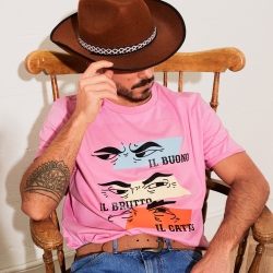 T-Shirt Le Trio Faubourg 54 Homme Rose Spaghetti Western