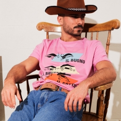 T-Shirt Le Trio Faubourg 54 Homme Rose Spaghetti Western