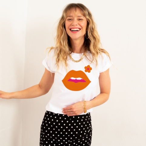 T-shirt Blanc Bouche Cindy Fleurie collection FLEURILEGE