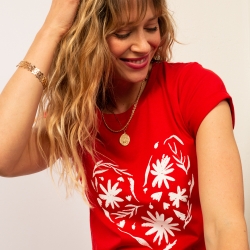 T-shirt Rouge Cuore Fiorito by Les Futiles