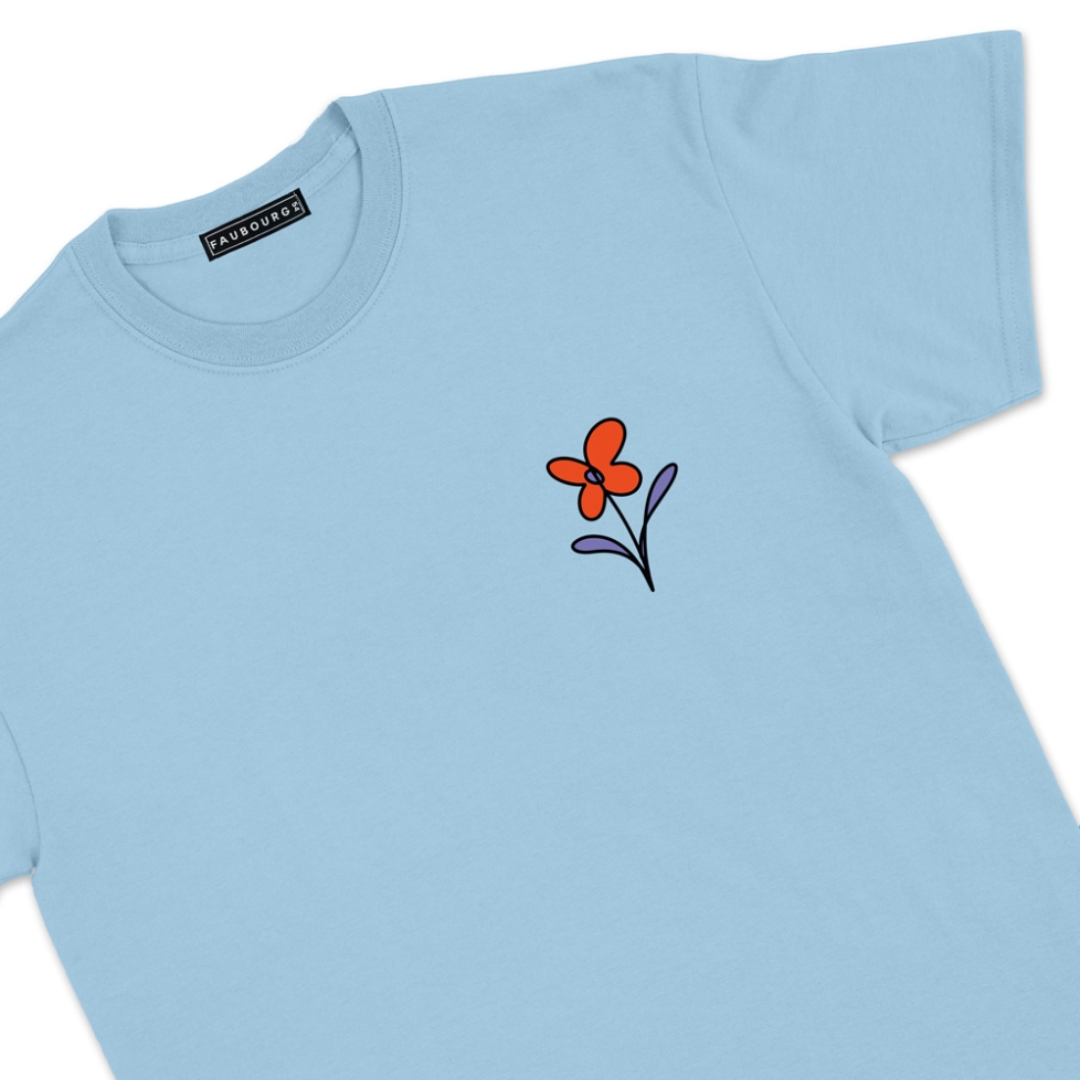 T-shirt Poesie Faubourg54 Homme fleur bleu ciel manches courtes