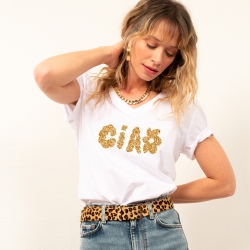 T-shirt Blanc Col V Ciao Fiorito Glitter Faubourg 54 FEMME