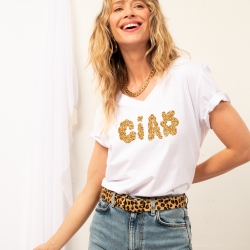 T-shirt Blanc Col V Ciao Fiorito Glitter Faubourg 54 FEMME