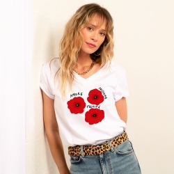 T-shirt Blanc Col V Coquelicot FEMME FAUBOURG 54