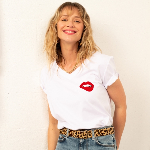 T-Shirt Col V Blanc Bouche Martina