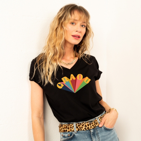 T-shirt Col V Noir Graou
