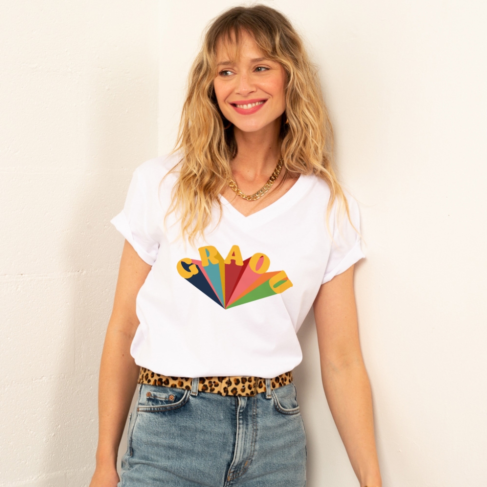 T-shirt Blanc Col V Graou FEMME Faubourg54