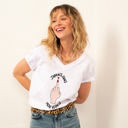 T-shirt Blanc Col V Jamais Sans Mon Vernis Faubourg 54 FEMME