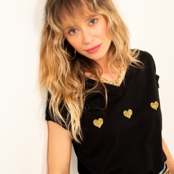 T-Shirt Col V Celine Gold Noir FEMME Faubourg54
