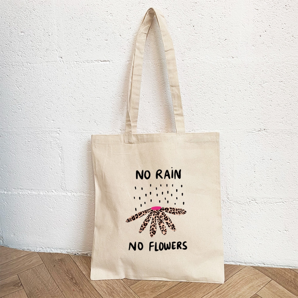 Tote Bag Crème No Rain No Flowers