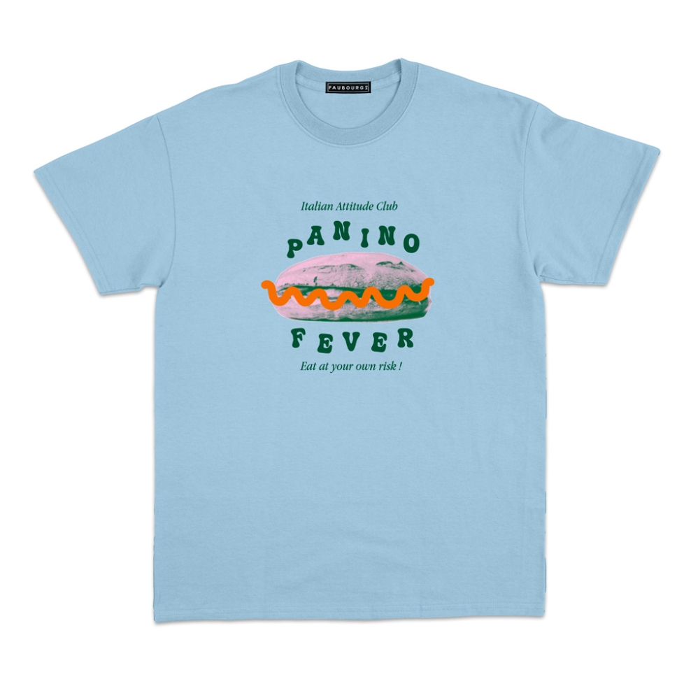 T-shirt Panino Fever Faubourg54 Homme bleu ciel manches courtes