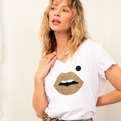 T-shirt Col V Blanc Bouche Cindy Gold Big Femme Faubourg 54