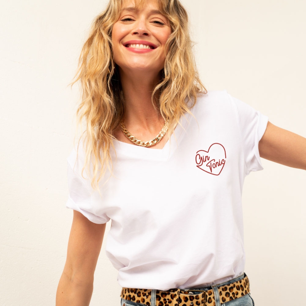 T-Shirt Col V Blanc Gin Tonic Femme Faubourg 54