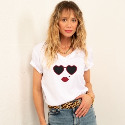 T-shirt Col V Blanc Lolita Femme Faubourg54