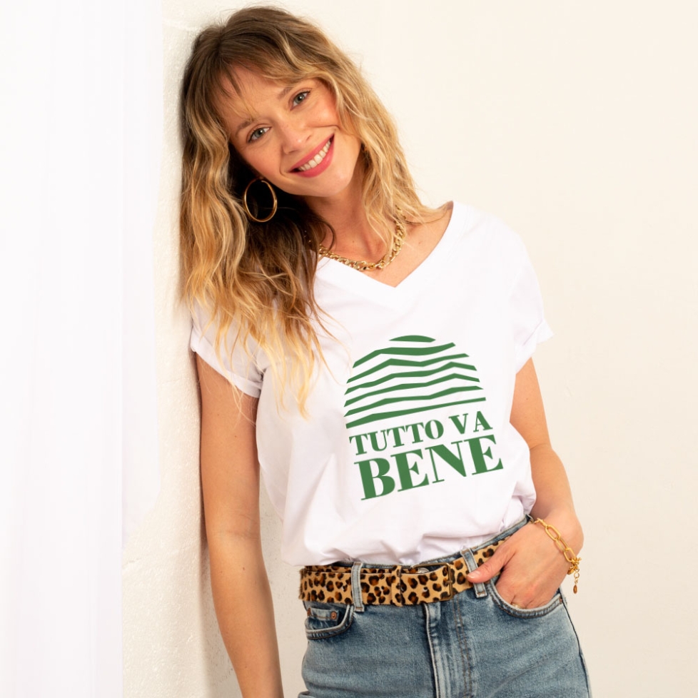 T-shirt Blanc Col V Tutto Va Bene Faubourg54 FEMME
