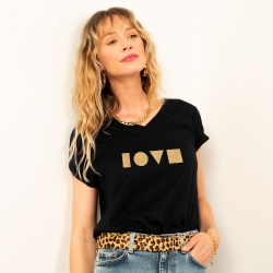 T-Shirt Col V Gaston Gold Noir Femme Faubourg54