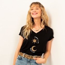 T-shirt Col V Noir Sole Luna Femme Faubourg54