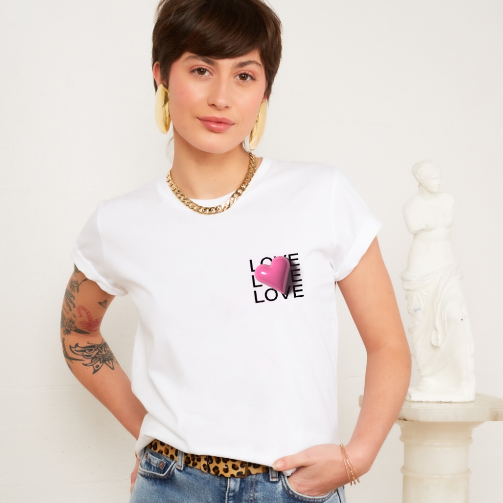 T-shirt Blanc Coeur 3D Femme Faubourg54