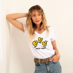 T-shirt Blanc Col V Match Point Faubourg 54 FEMME