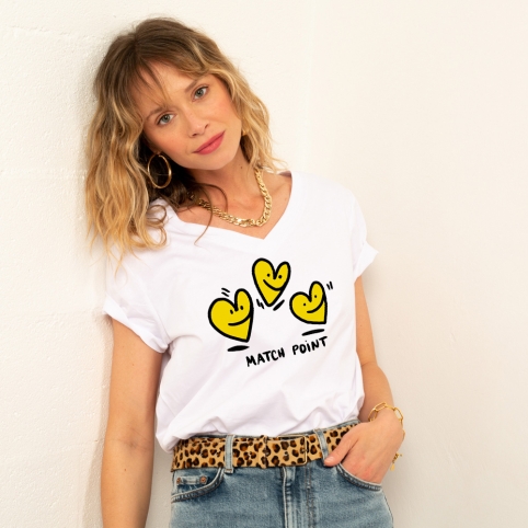 T-shirt Col V Blanc Match Point