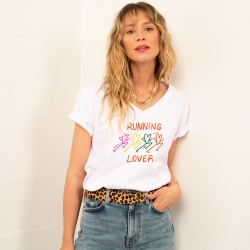 T-shirt Blanc Col V Running Lover Faubourg 54 FEMME