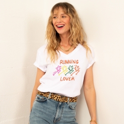 T-shirt Blanc Col V Running Lover Faubourg 54 FEMME