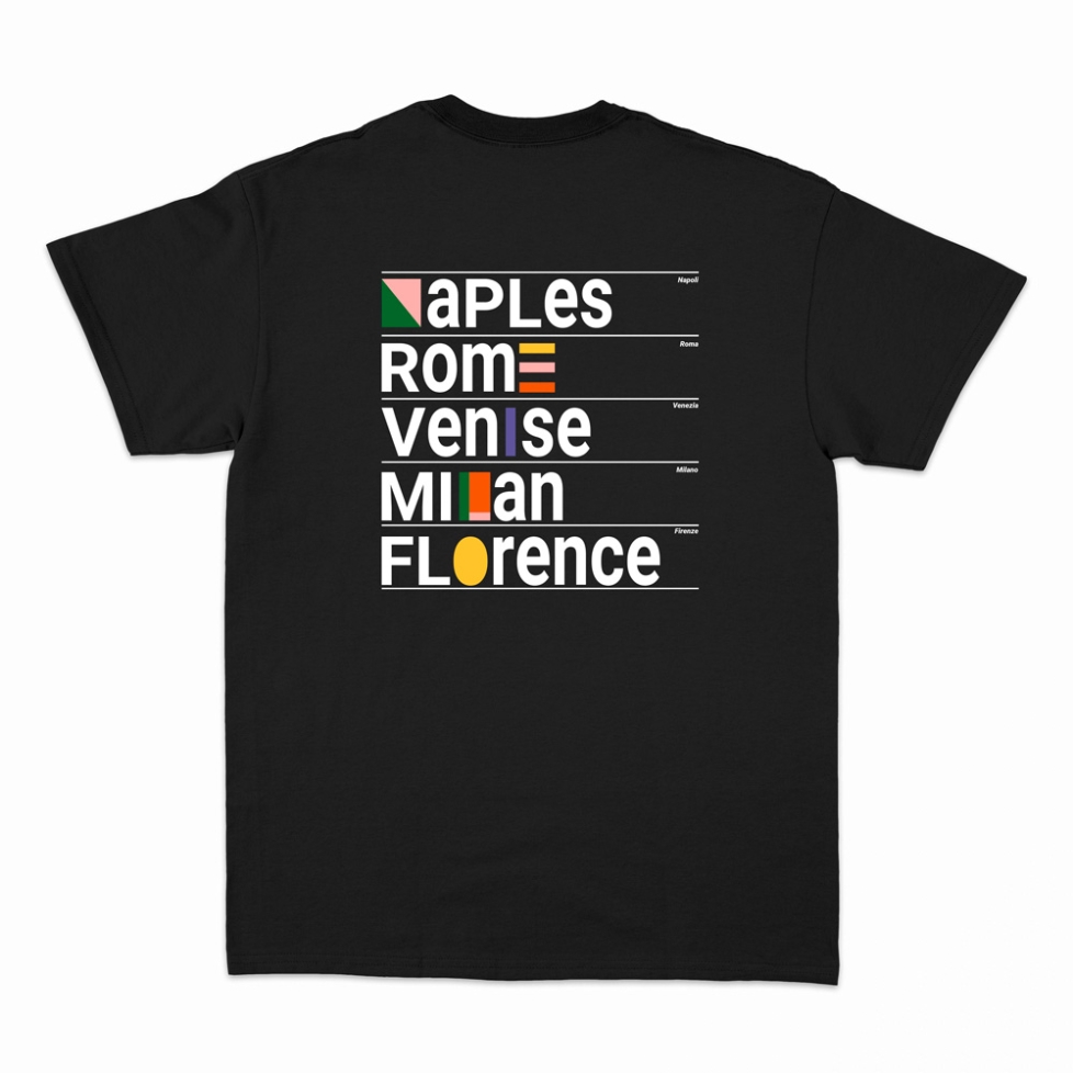T-shirt noir Villes Italiennes manches courtes Homme Faubourg54