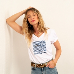 T-shirt Blanc Col V Swimming Cool Faubourg 54 FEMME