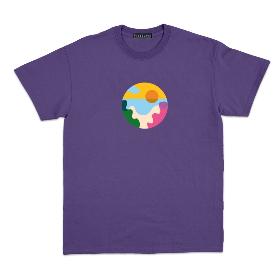 T-shirt paesaggio della spiaggia violet Homme Faubourg54 manches courtes