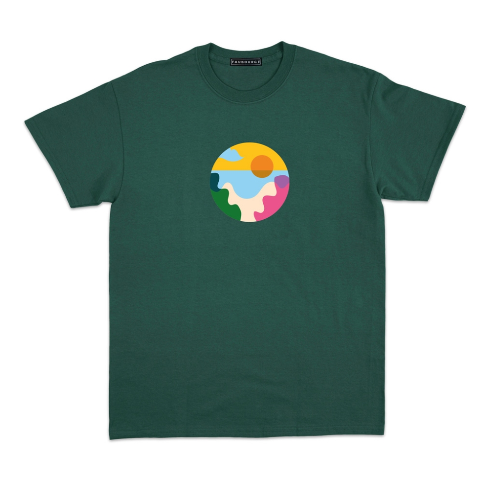 T-shirt paesaggio della spiaggia vert forêt Homme Faubourg54 manches courtes