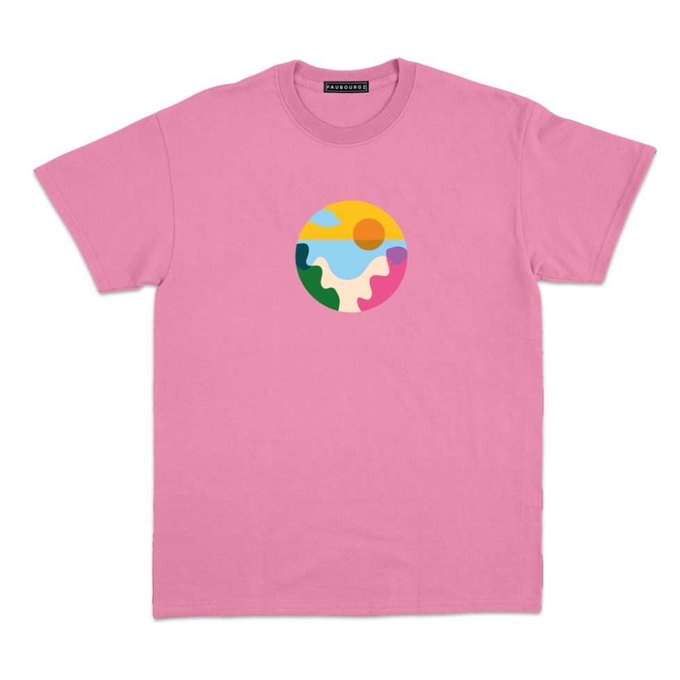 T-shirt paesaggio della spiaggia rose Homme Faubourg54 manches courtes